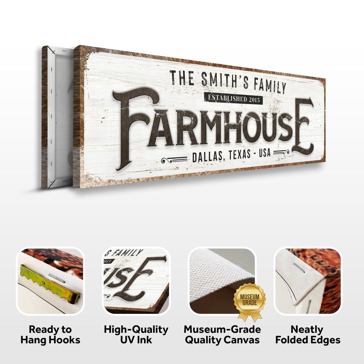Custom Vintage Rust Farmhouse Sign II canvas by Tailored Canvases, distressed white wood look on Tampa Home & Garden Store