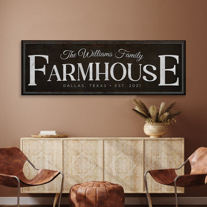 Custom Vintage Rust Farmhouse Sign III canvas sign with FARMHOUSE text on a black frame on Tampa Home & Garden Store