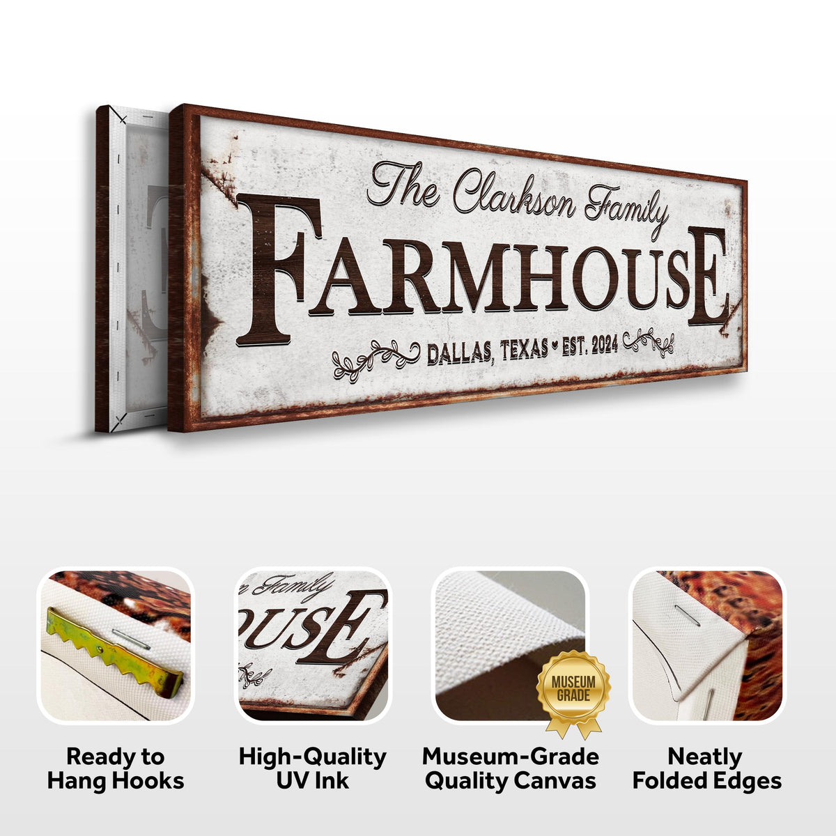 Custom Vintage Rust Farmhouse Sign canvas by Tailored Canvases with rust frame on Tampa Home & Garden Store