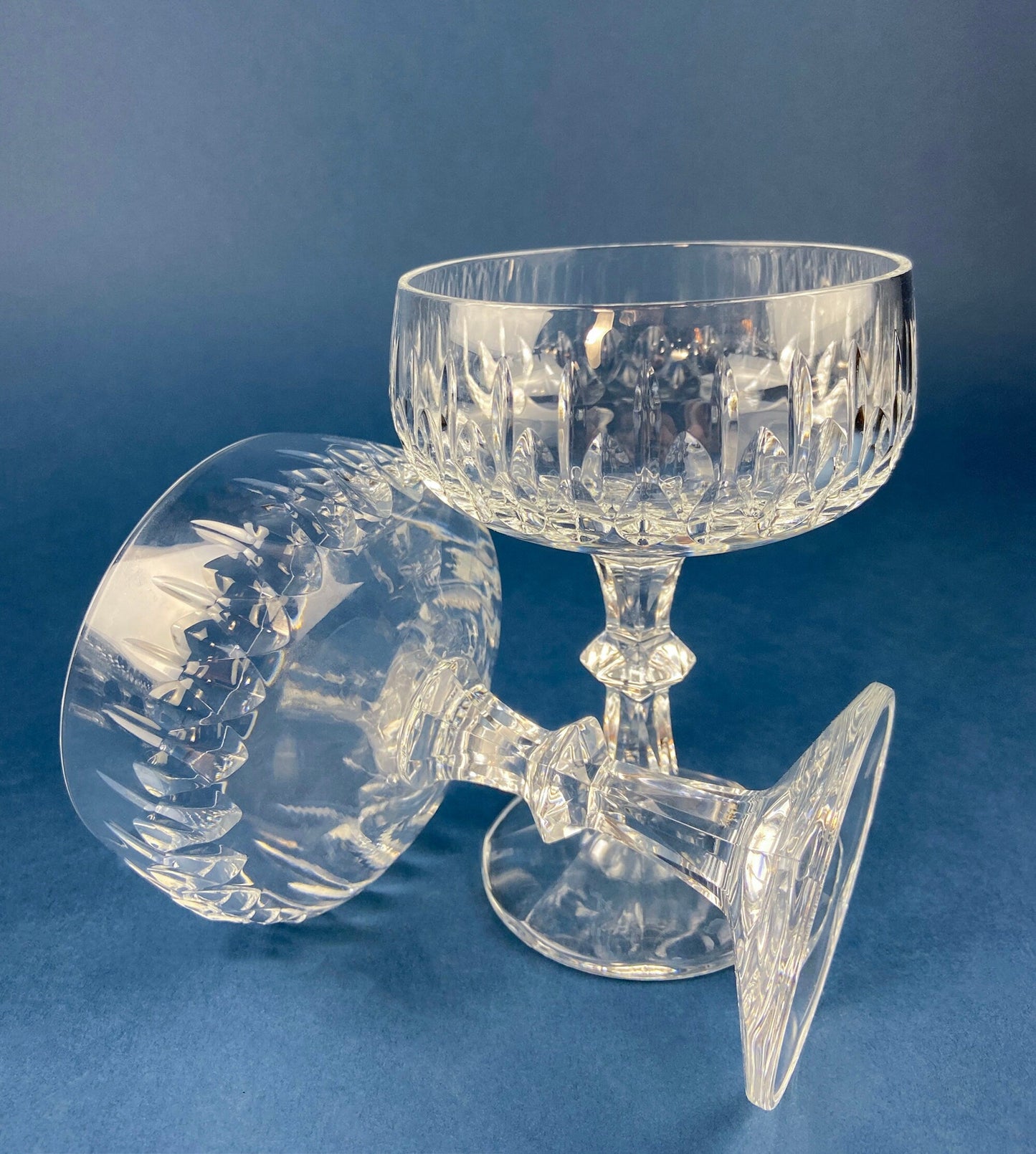 Cut Crystal Champagne Glasses. Geometrical Motif. Set of 7 Stemware. Incredible Shimmer & Ping. Wedding Gift. Housewarming Celebration. - Tampa Home & Garden Store