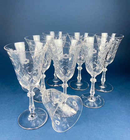 Cut Crystal Champagne Glasses. Geometrical Motif. Set of 7 Stemware. Incredible Shimmer & Ping. Wedding Gift. Housewarming Celebration. - Tampa Home & Garden Store