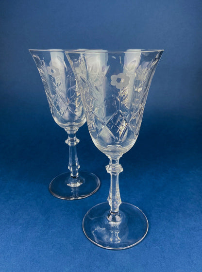 Cut Crystal Champagne Glasses. Geometrical Motif. Set of 7 Stemware. Incredible Shimmer & Ping. Wedding Gift. Housewarming Celebration. - Tampa Home & Garden Store