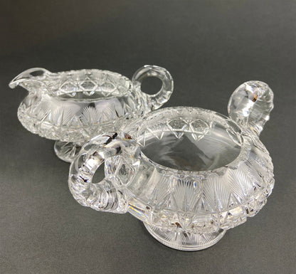 Cut Crystal Creamer and Sugar Bowls: Feather Cut Pattern, Set of Two - Tampa Home & Garden Store