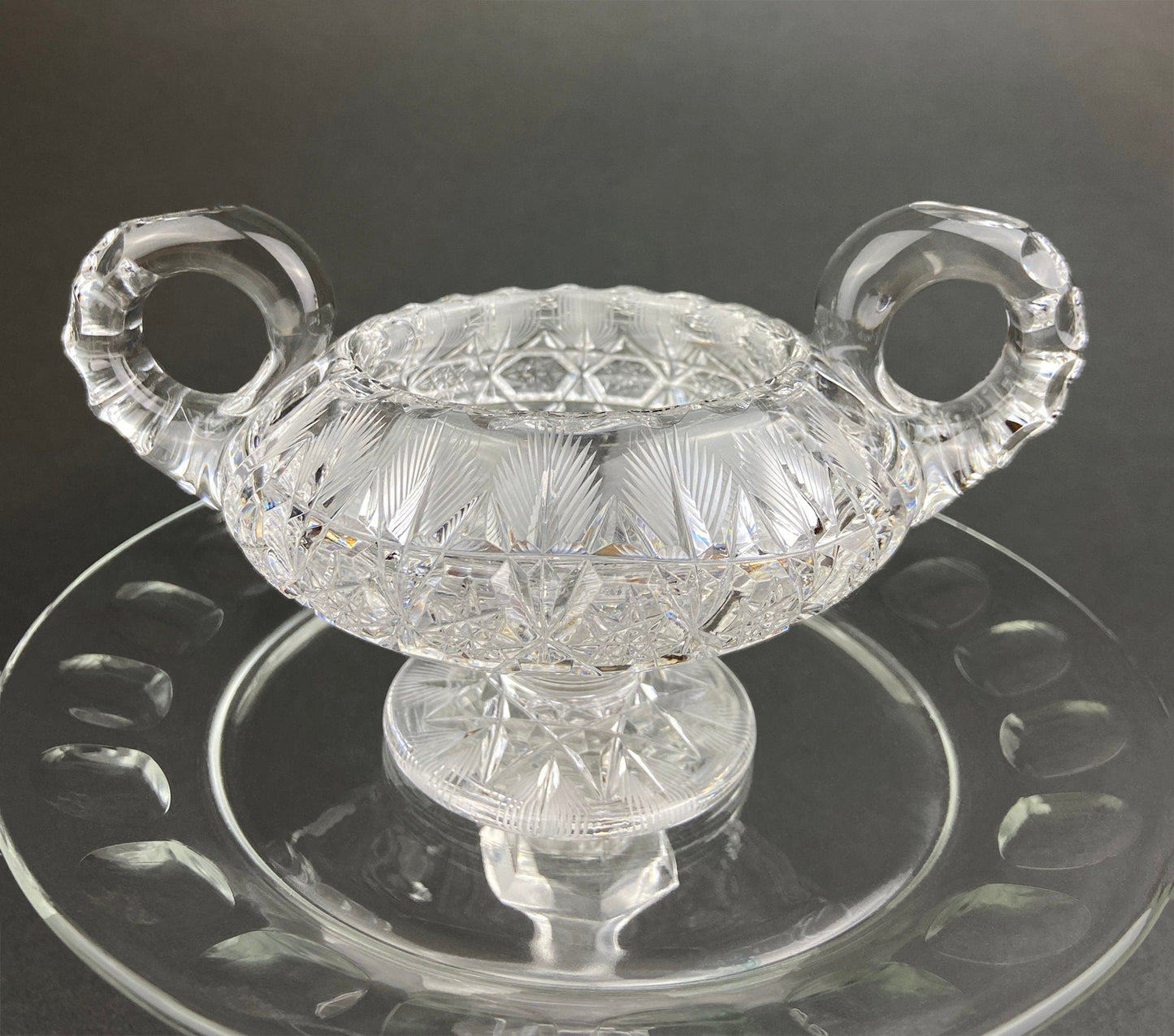 Cut Crystal Creamer and Sugar Bowls: Feather Cut Pattern, Set of Two - Tampa Home & Garden Store