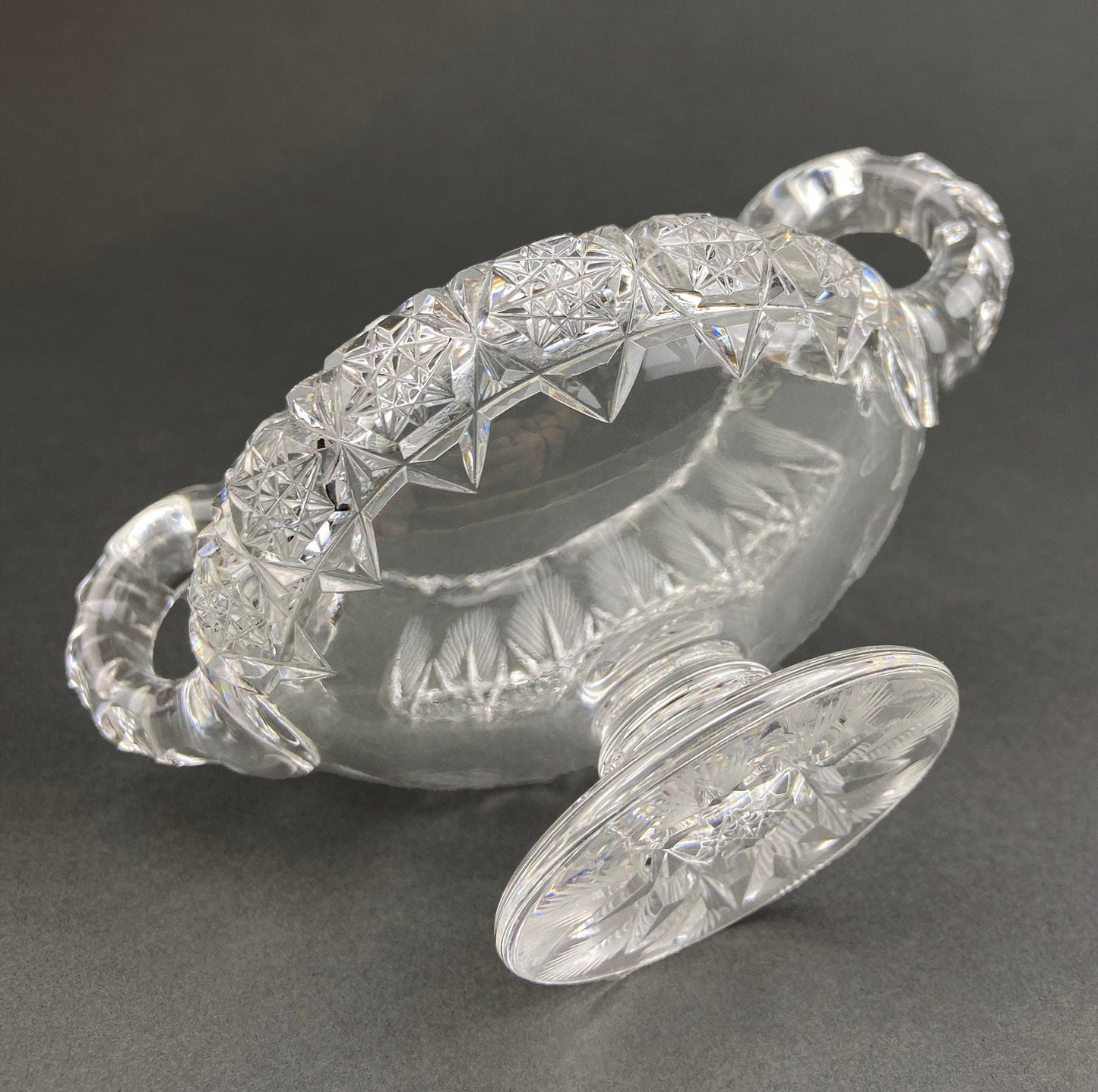 Cut Crystal Creamer and Sugar Bowls: Feather Cut Pattern, Set of Two - Tampa Home & Garden Store