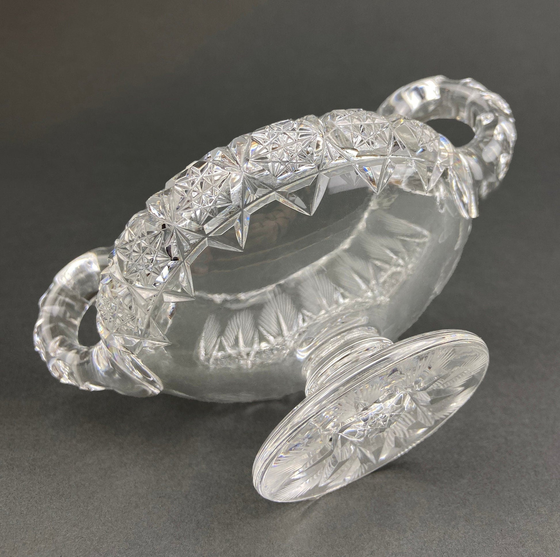 Cut Crystal Creamer and Sugar Bowls: Feather Cut Pattern, Set of Two - Tampa Home & Garden Store