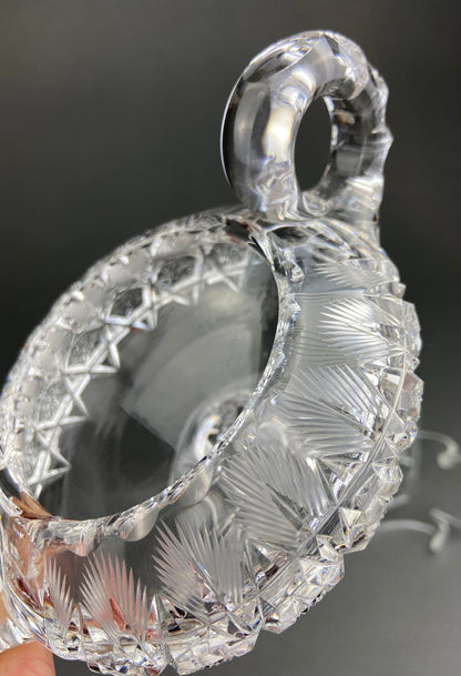 Cut Crystal Creamer and Sugar Bowls: Feather Cut Pattern, Set of Two - Tampa Home & Garden Store
