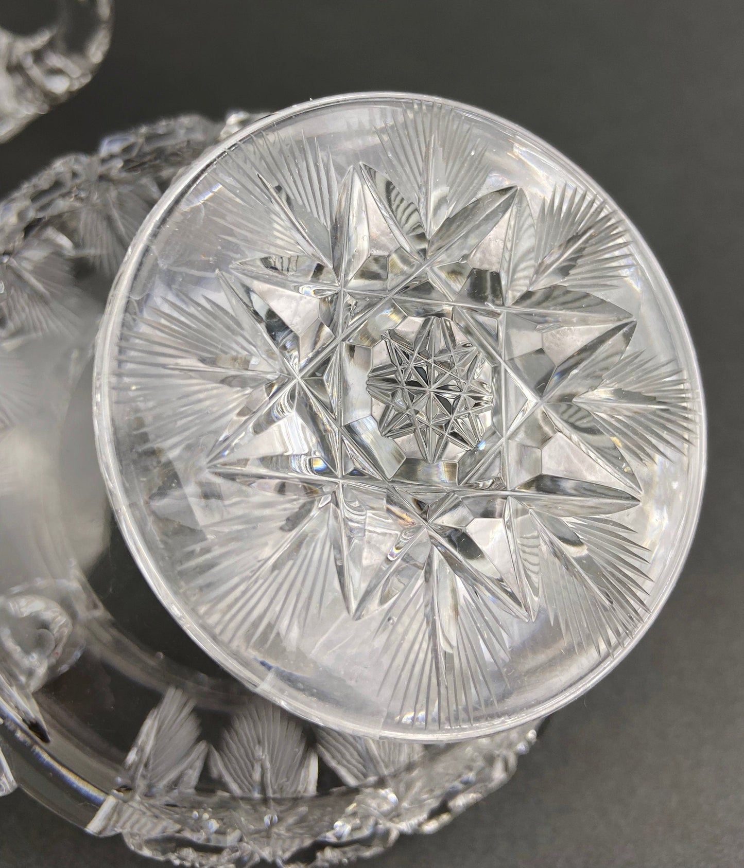Cut Crystal Creamer and Sugar Bowls: Feather Cut Pattern, Set of Two - Tampa Home & Garden Store