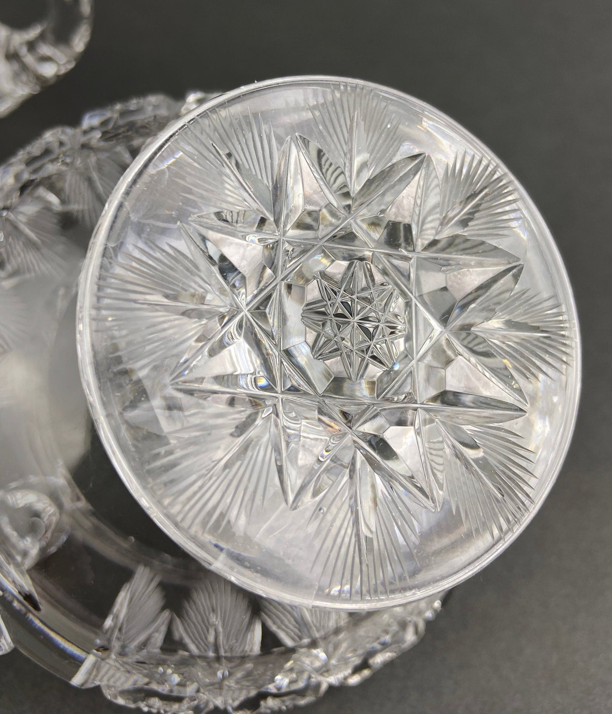 Cut Crystal Creamer and Sugar Bowls: Feather Cut Pattern, Set of Two - Tampa Home & Garden Store