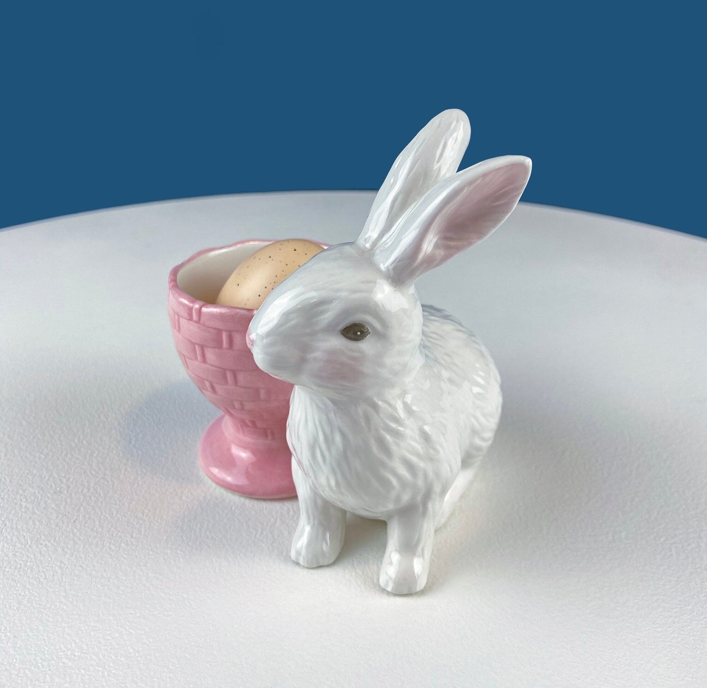 Cute Boy and Girl Bunnies Egg Cups. Rabbits with Blue and Pink Baskets. Set of Two Serving Dishes. Easter/Spring Celebration. - Tampa Home & Garden Store