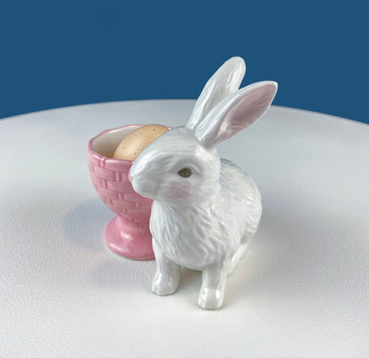 Cute Boy and Girl Bunnies Egg Cups. Rabbits with Blue and Pink Baskets. Set of Two Serving Dishes. Easter/Spring Celebration. - Tampa Home & Garden Store