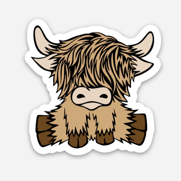 Cute Brunette Highland Coo 2" Sticker - Tampa Home & Garden Store