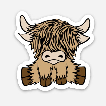 Cute Brunette Highland Coo 2" Sticker - Tampa Home & Garden Store