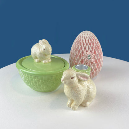 Cute Bunny Candle Holder. Beige Hallmark Rabbit Candle Holder. Easter or Spring Celebration. Dining Room Table Decor.  Modern Farmhouse. - Tampa Home & Garden Store
