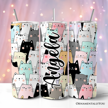 Cute Cats 20oz Personalized Tumbler With Lid and Stainless Steel Straw, Cozy Cat Owner Travel Mug Gift - Tampa Home & Garden Store