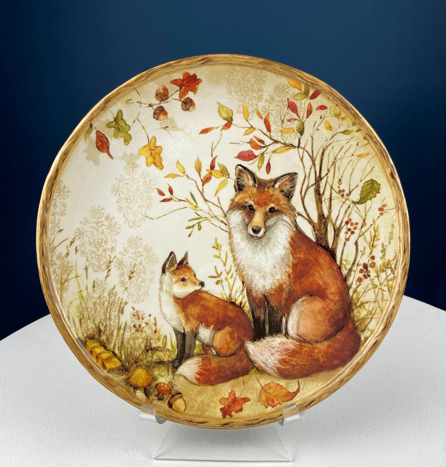 Cute Foxes Dinner Plate. Fox Mom with Her Pup. Whimsical Fall Themed Plate. Kid at Heart or Grandparents' Gift for Grandkids. Gift for Mom. - Tampa Home & Garden Store