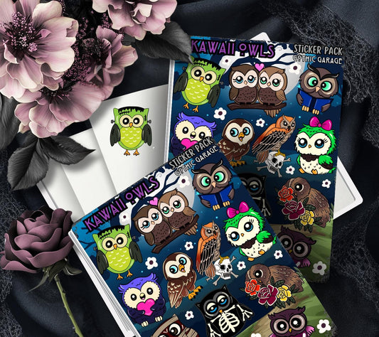 Cute Goth Owl Sticker Sheet – Spooky Woodland Vinyl Decals - Tampa Home & Garden Store