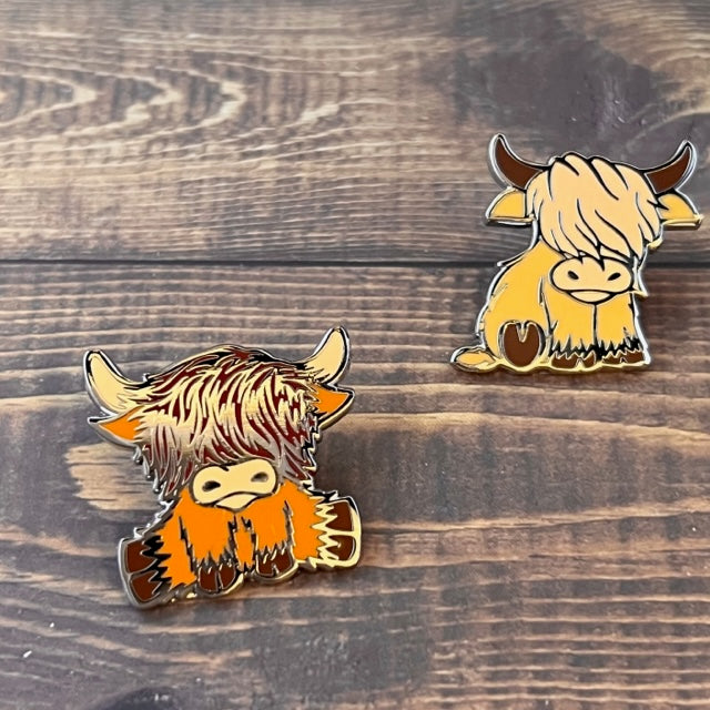 Cute Highland Coo Small Enamel Coated Metal Pins - Tampa Home & Garden Store