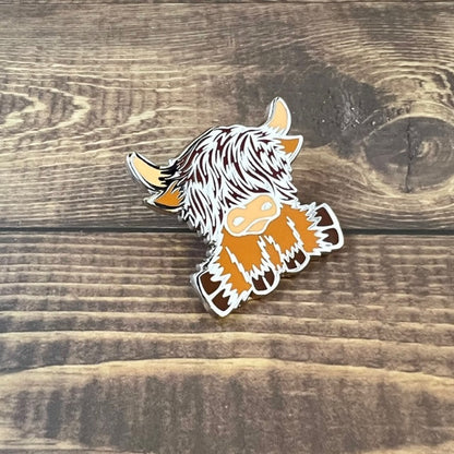 Cute Highland Coo Small Enamel Coated Metal Pins - Tampa Home & Garden Store