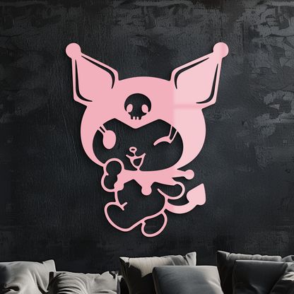 Cute Kuromi Winking Silhouette – Pink Metal Wall Art for Modern Décor - KAFGP172 - Tampa Home & Garden Store