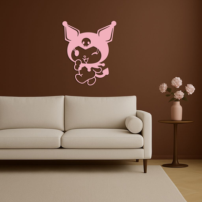 Cute Kuromi Winking Silhouette – Pink Metal Wall Art for Modern Décor - KAFGP172 - Tampa Home & Garden Store