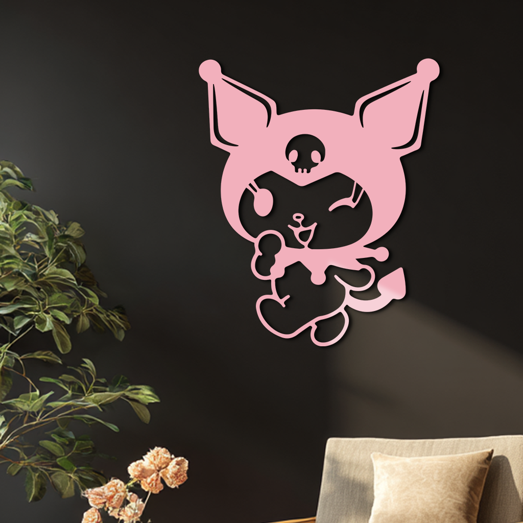 Cute Kuromi Winking Silhouette – Pink Metal Wall Art for Modern Décor - KAFGP172 - Tampa Home & Garden Store