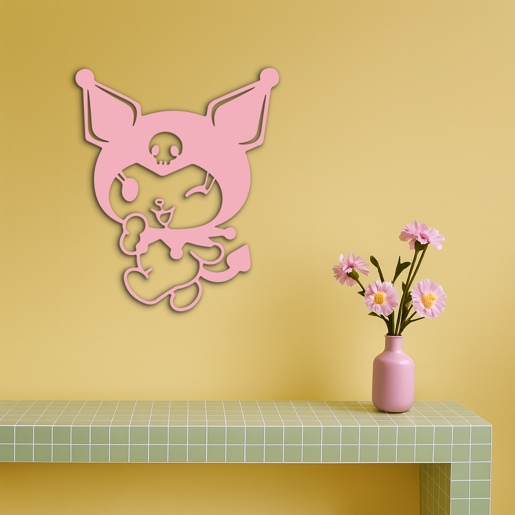 Cute Kuromi Winking Silhouette – Pink Metal Wall Art for Modern Décor - KAFGP172 - Tampa Home & Garden Store