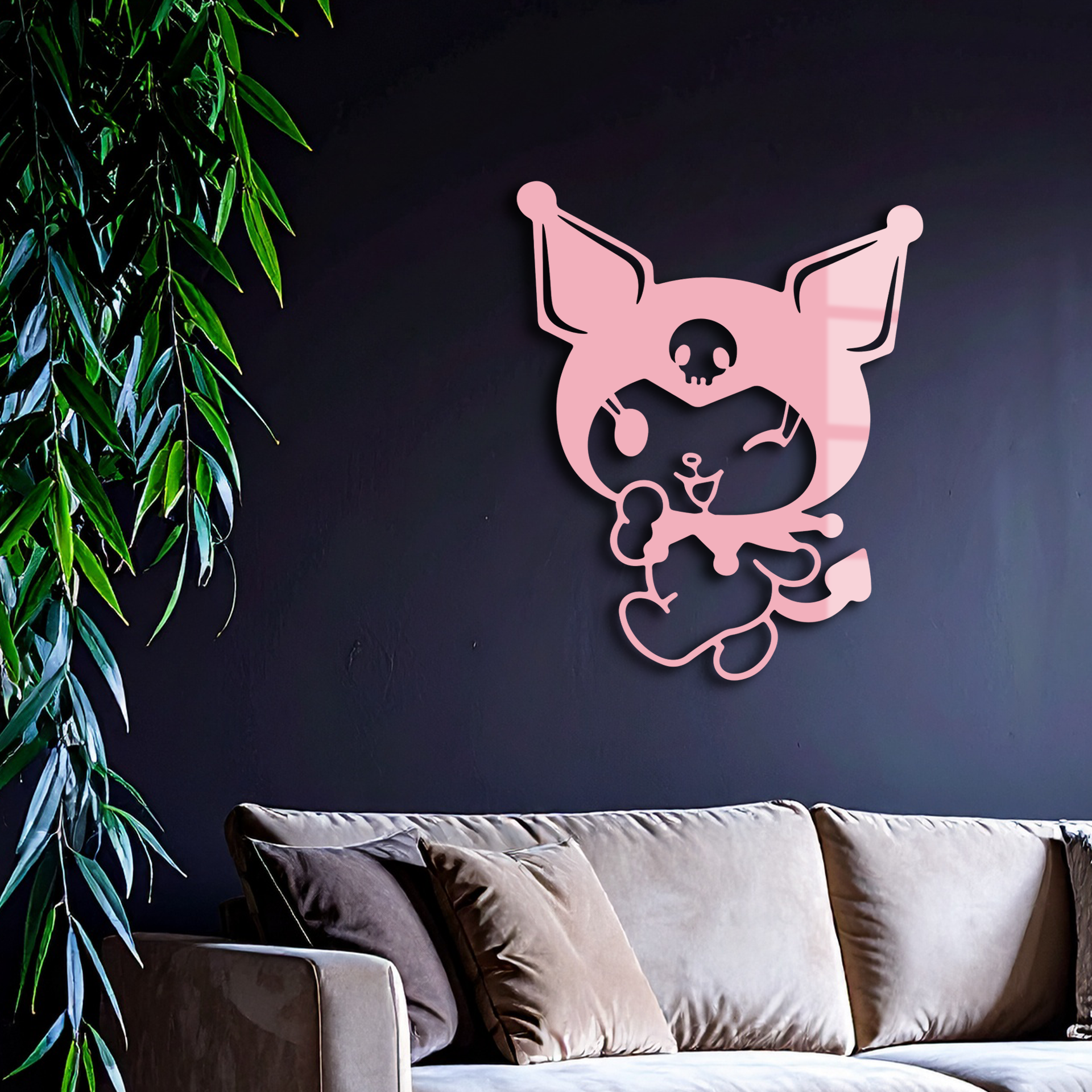Cute Kuromi Winking Silhouette – Pink Metal Wall Art for Modern Décor - KAFGP172 - Tampa Home & Garden Store