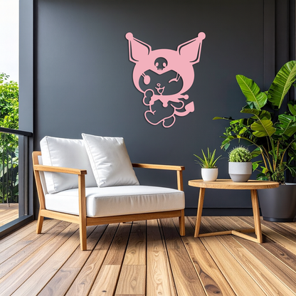 Cute Kuromi Winking Silhouette – Pink Metal Wall Art for Modern Décor - KAFGP172 - Tampa Home & Garden Store