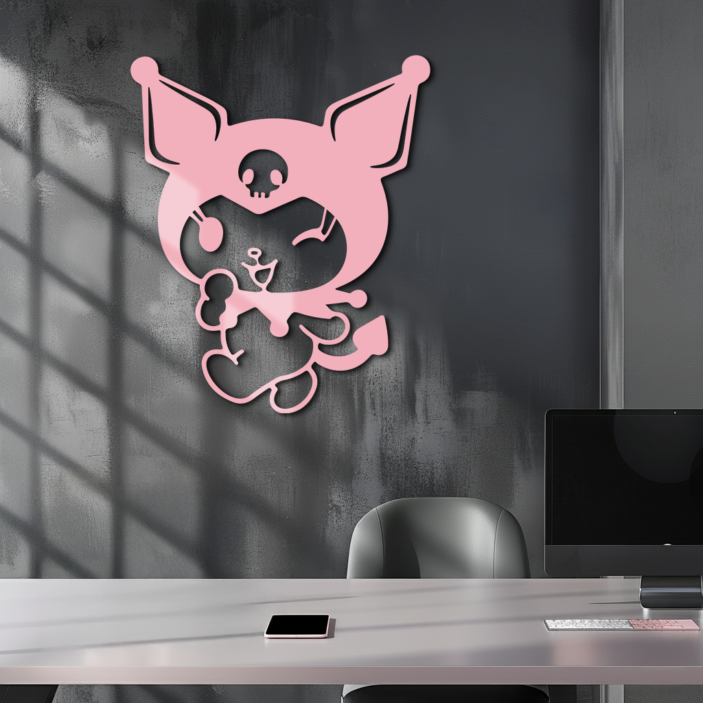 Cute Kuromi Winking Silhouette – Pink Metal Wall Art for Modern Décor - KAFGP172 - Tampa Home & Garden Store
