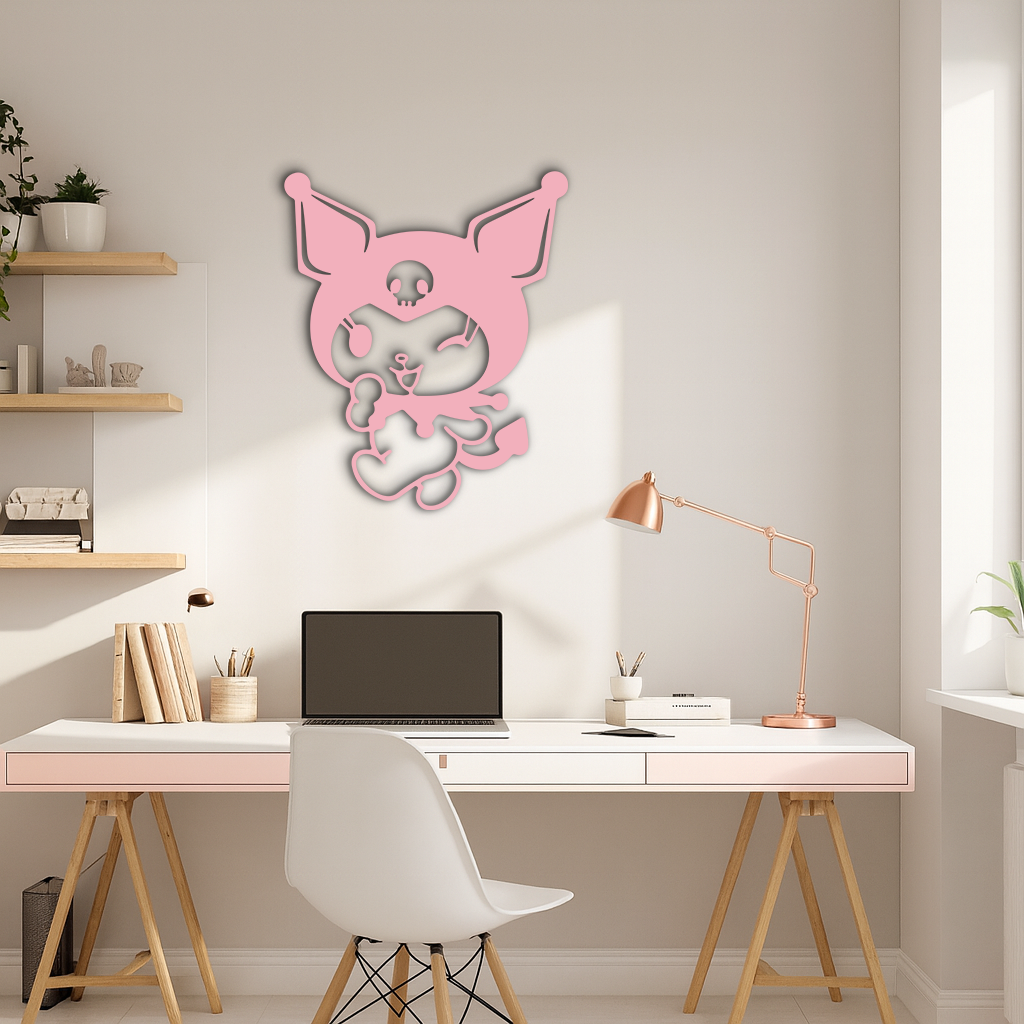 Cute Kuromi Winking Silhouette – Pink Metal Wall Art for Modern Décor - KAFGP172 - Tampa Home & Garden Store