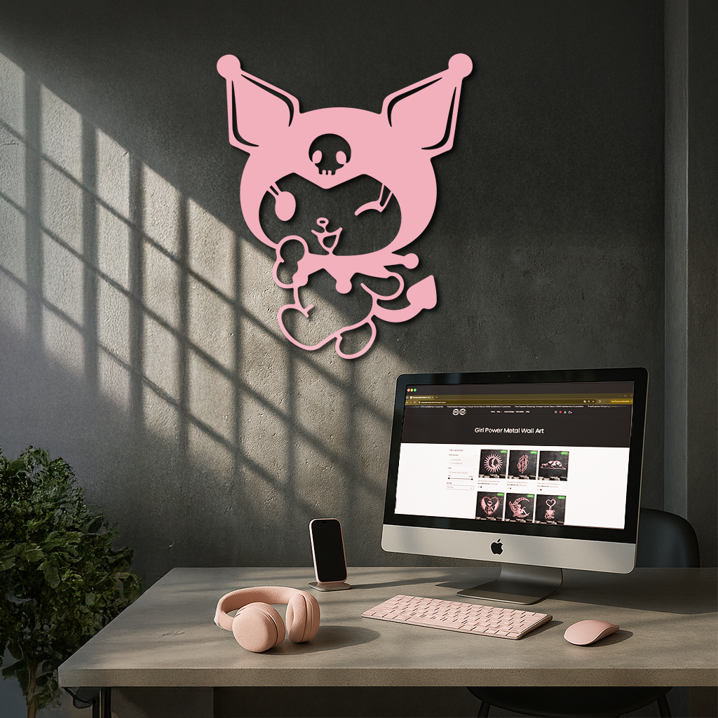 Cute Kuromi Winking Silhouette – Pink Metal Wall Art for Modern Décor - KAFGP172 - Tampa Home & Garden Store