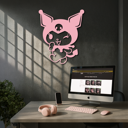 Cute Kuromi Winking Silhouette – Pink Metal Wall Art for Modern Décor - KAFGP172 - Tampa Home & Garden Store