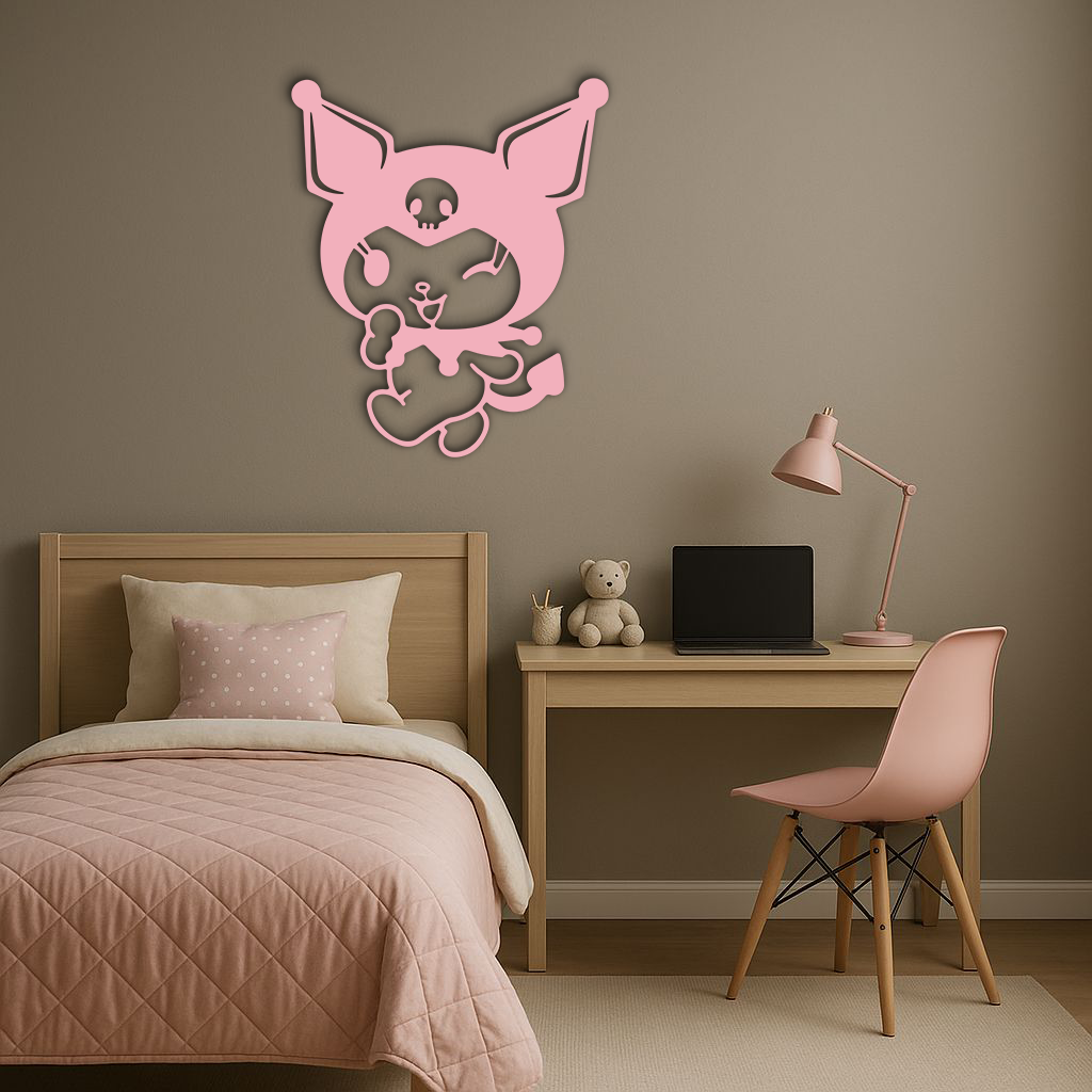Cute Kuromi Winking Silhouette – Pink Metal Wall Art for Modern Décor - KAFGP172 - Tampa Home & Garden Store