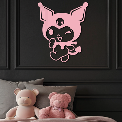 Cute Kuromi Winking Silhouette – Pink Metal Wall Art for Modern Décor - KAFGP172 - Tampa Home & Garden Store