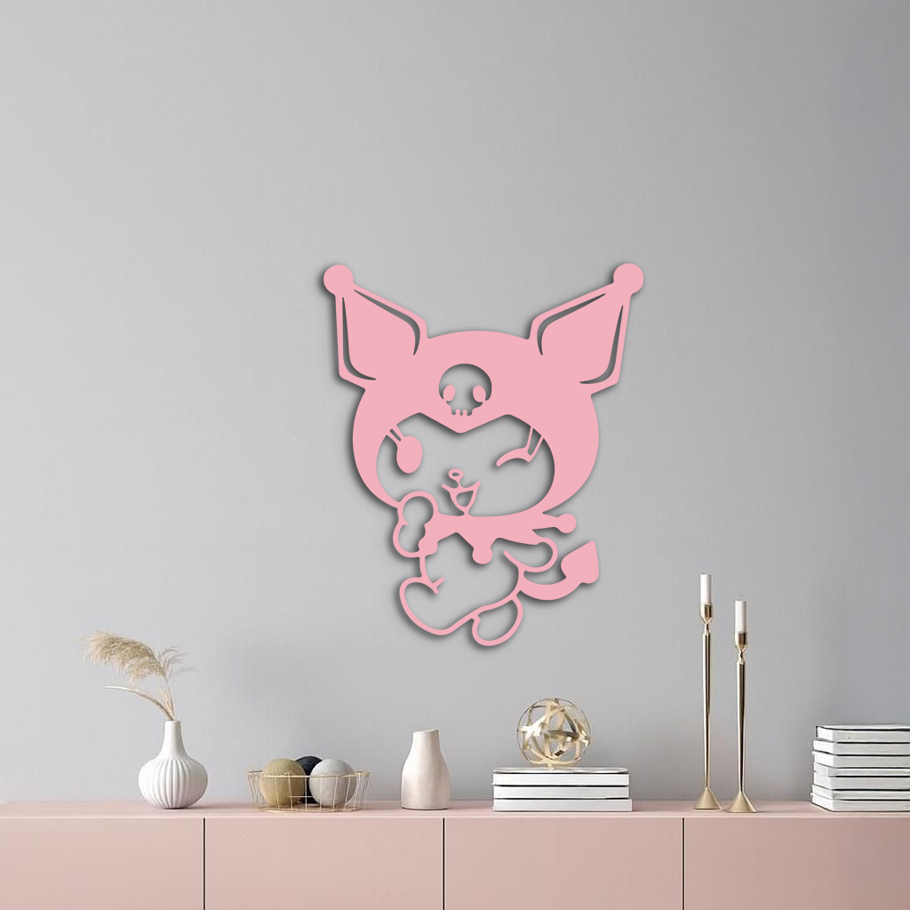 Cute Kuromi Winking Silhouette – Pink Metal Wall Art for Modern Décor - KAFGP172 - Tampa Home & Garden Store