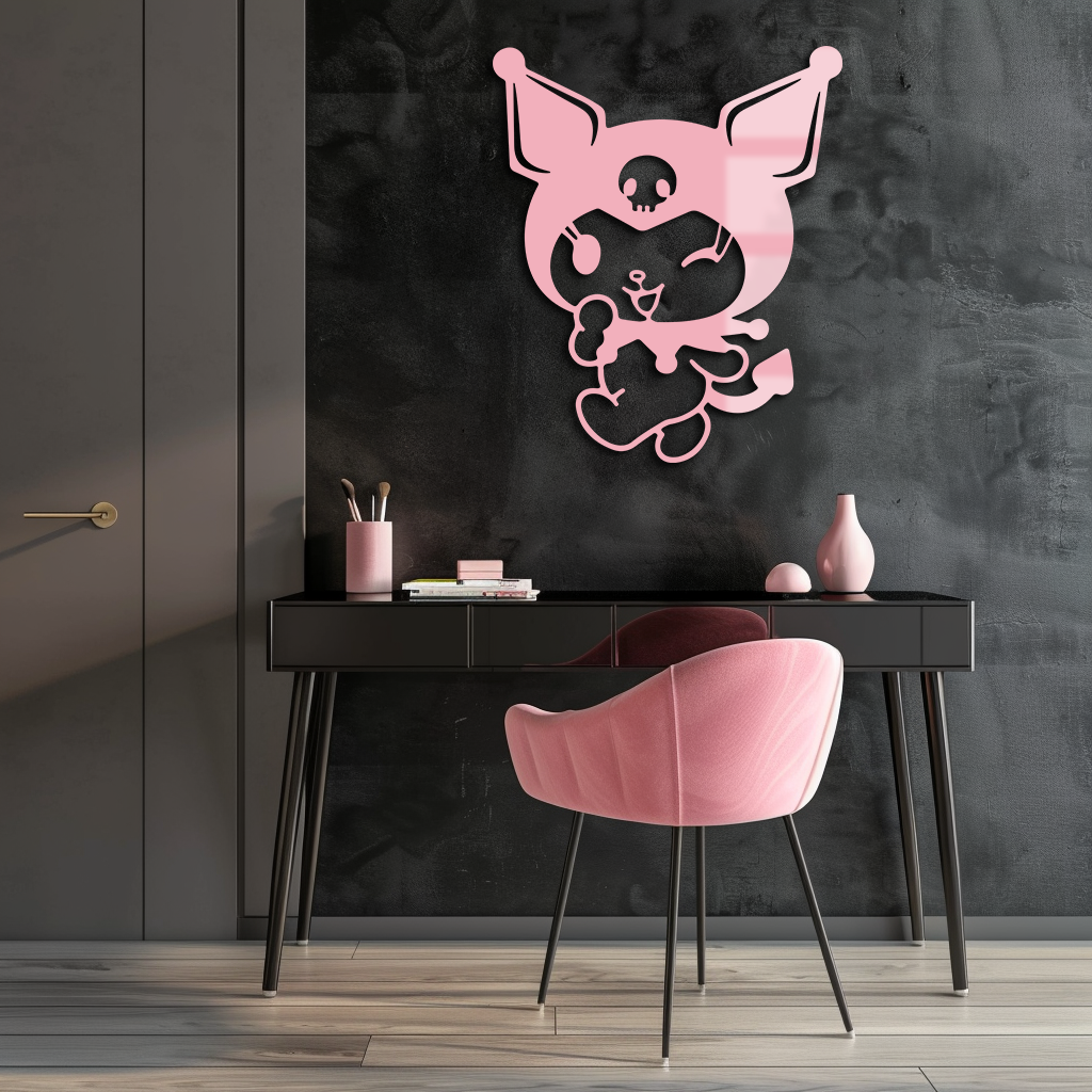 Cute Kuromi Winking Silhouette – Pink Metal Wall Art for Modern Décor - KAFGP172 - Tampa Home & Garden Store