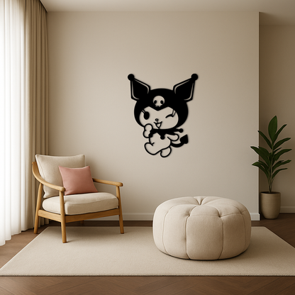 Cute Kuromi Winking Silhouette – Pink Metal Wall Art for Modern Décor - KAFGP172 - Tampa Home & Garden Store