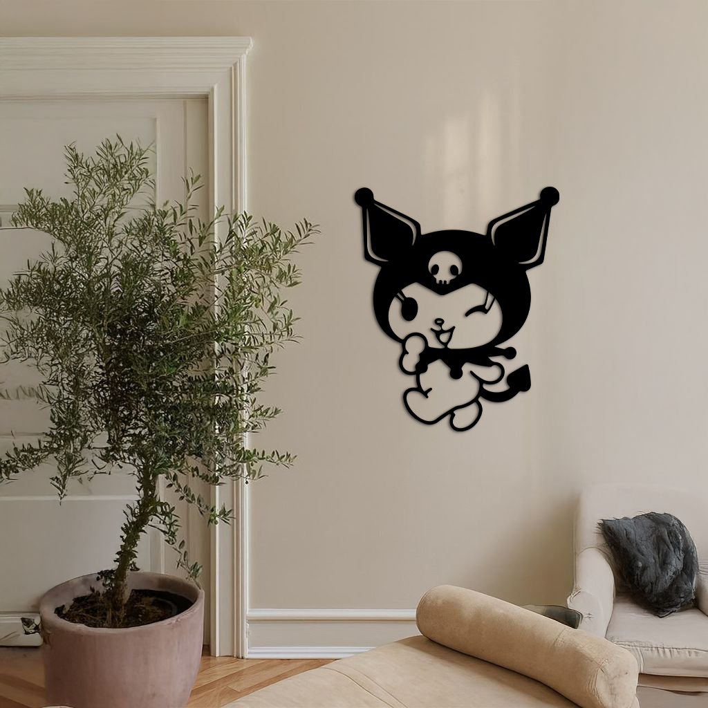 Cute Kuromi Winking Silhouette – Pink Metal Wall Art for Modern Décor - KAFGP172 - Tampa Home & Garden Store