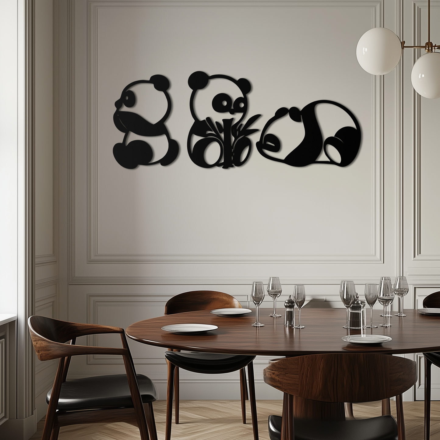 Cute Panda Trio Metal Wall Art – Black Steel Playful Animal Nursery Decor- KAF515 - Tampa Home & Garden Store