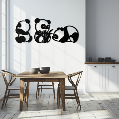 Cute Panda Trio Metal Wall Art – Black Steel Playful Animal Nursery Decor- KAF515 - Tampa Home & Garden Store