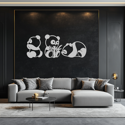 Cute Panda Trio Metal Wall Art – Black Steel Playful Animal Nursery Decor- KAF515 - Tampa Home & Garden Store