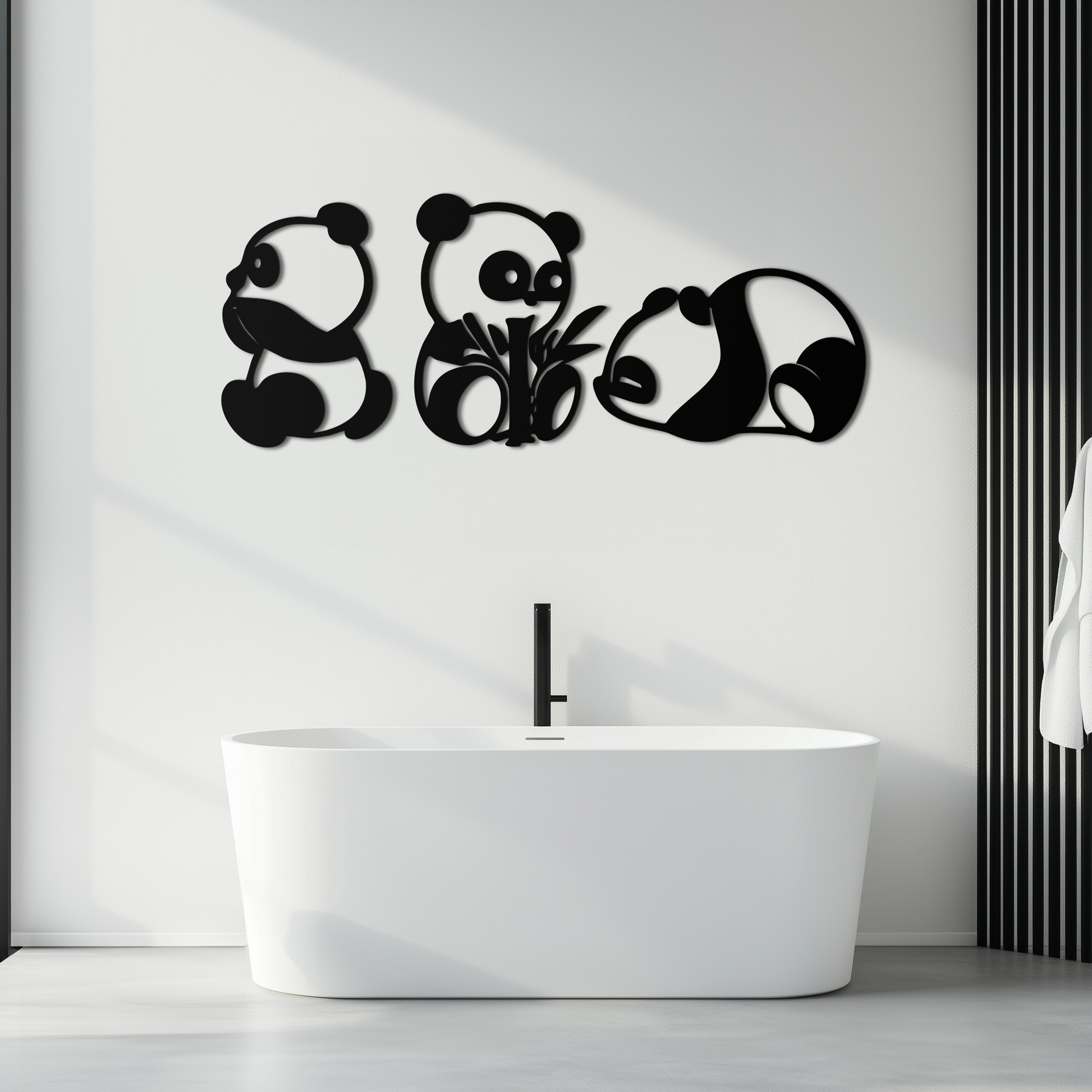 Cute Panda Trio Metal Wall Art – Black Steel Playful Animal Nursery Decor- KAF515 - Tampa Home & Garden Store
