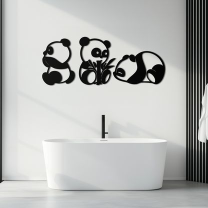 Cute Panda Trio Metal Wall Art – Black Steel Playful Animal Nursery Decor- KAF515 - Tampa Home & Garden Store