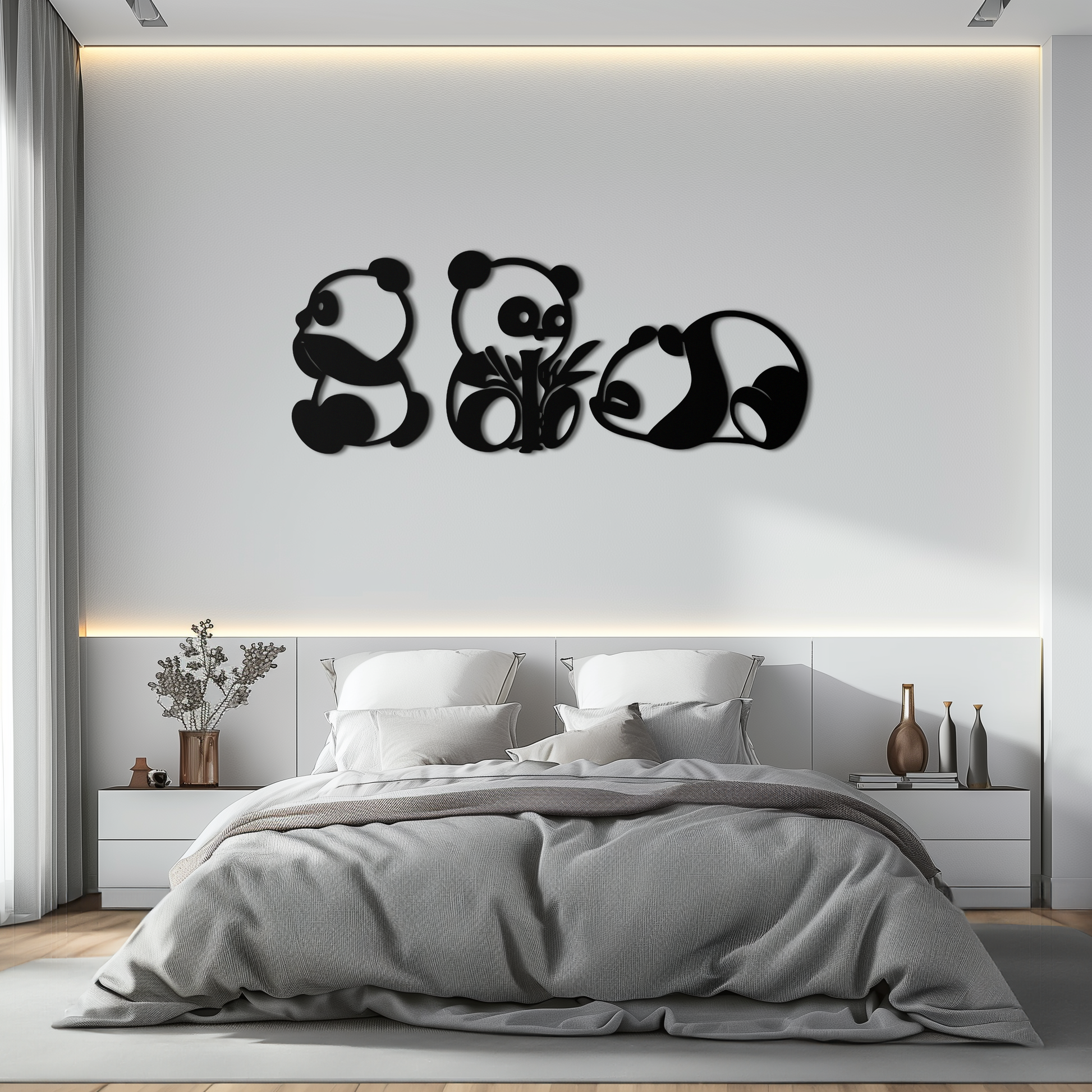 Cute Panda Trio Metal Wall Art – Black Steel Playful Animal Nursery Decor- KAF515 - Tampa Home & Garden Store