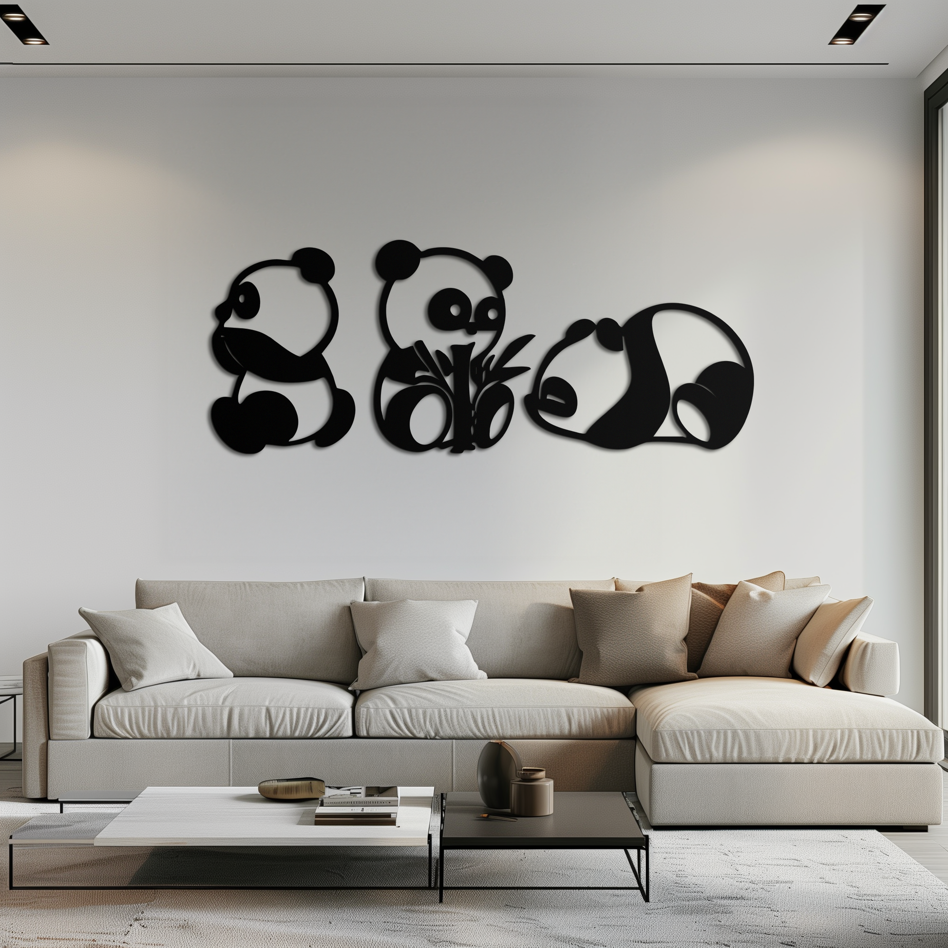Cute Panda Trio Metal Wall Art – Black Steel Playful Animal Nursery Decor- KAF515 - Tampa Home & Garden Store