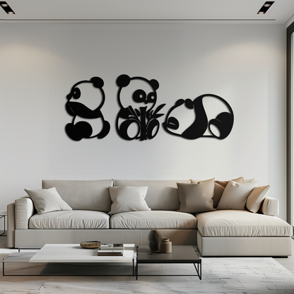 Cute Panda Trio Metal Wall Art – Black Steel Playful Animal Nursery Decor- KAF515 - Tampa Home & Garden Store