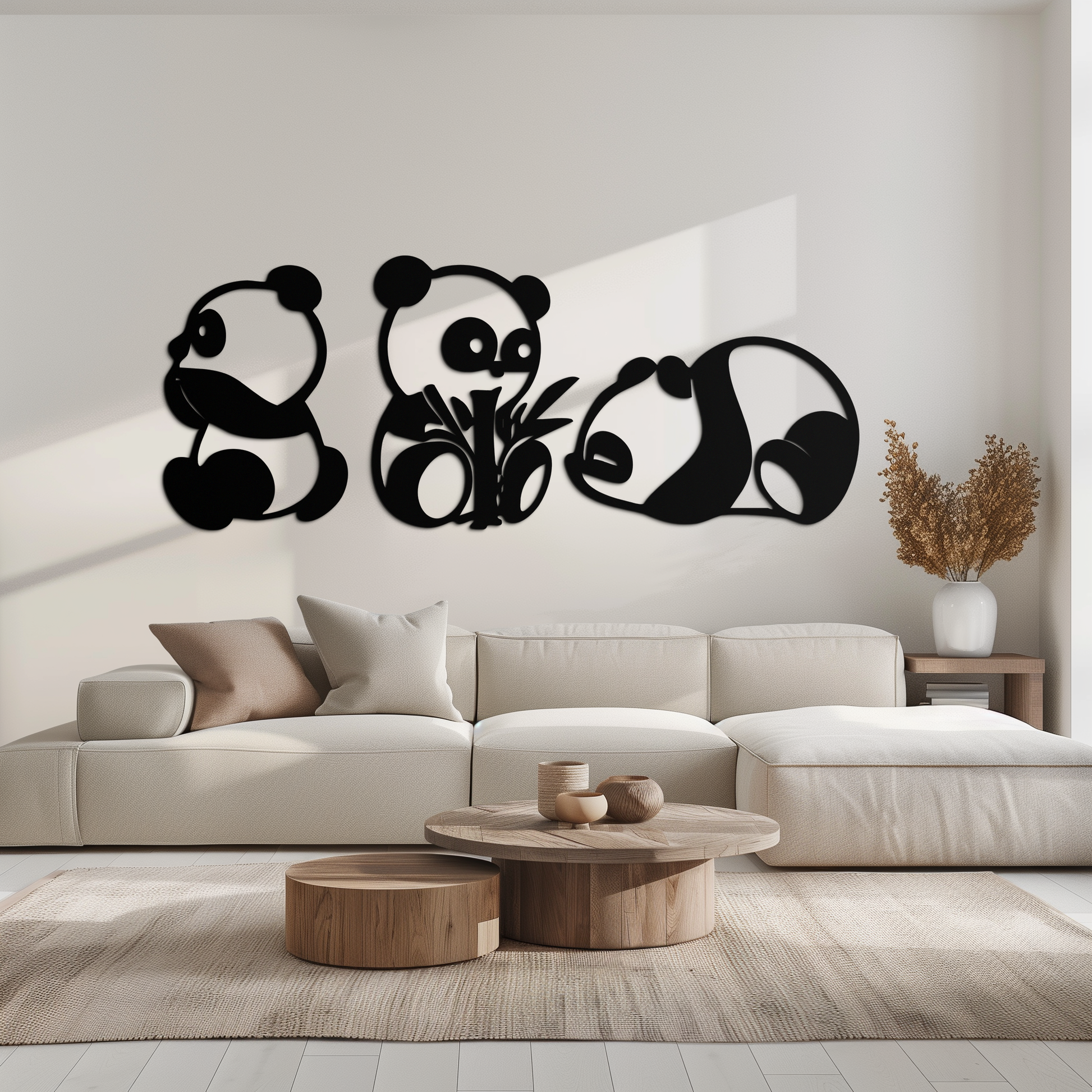 Cute Panda Trio Metal Wall Art – Black Steel Playful Animal Nursery Decor- KAF515 - Tampa Home & Garden Store