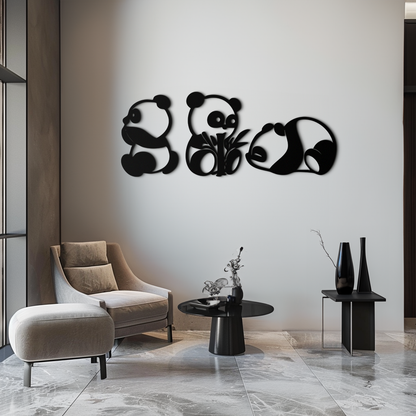 Cute Panda Trio Metal Wall Art – Black Steel Playful Animal Nursery Decor- KAF515 - Tampa Home & Garden Store
