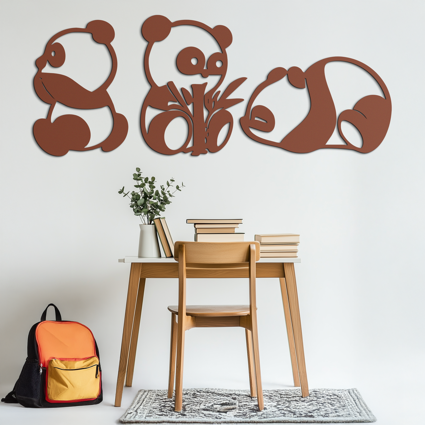 Cute Panda Trio Metal Wall Art – Black Steel Playful Animal Nursery Decor- KAF515 - Tampa Home & Garden Store